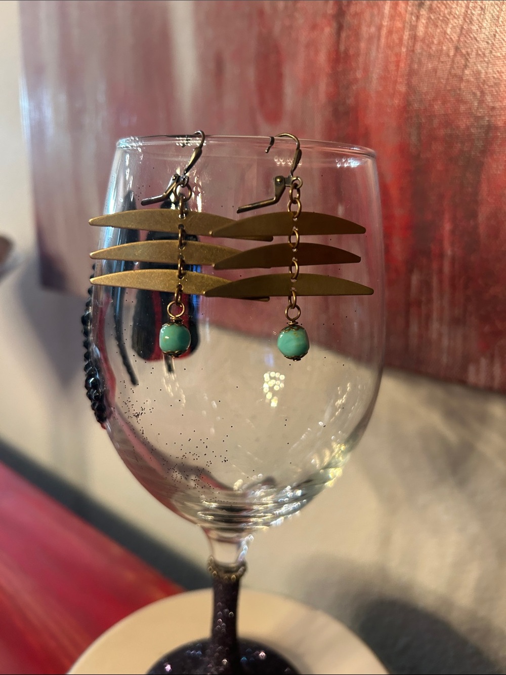 Brass Dangle Earrings with Turquoise Bead